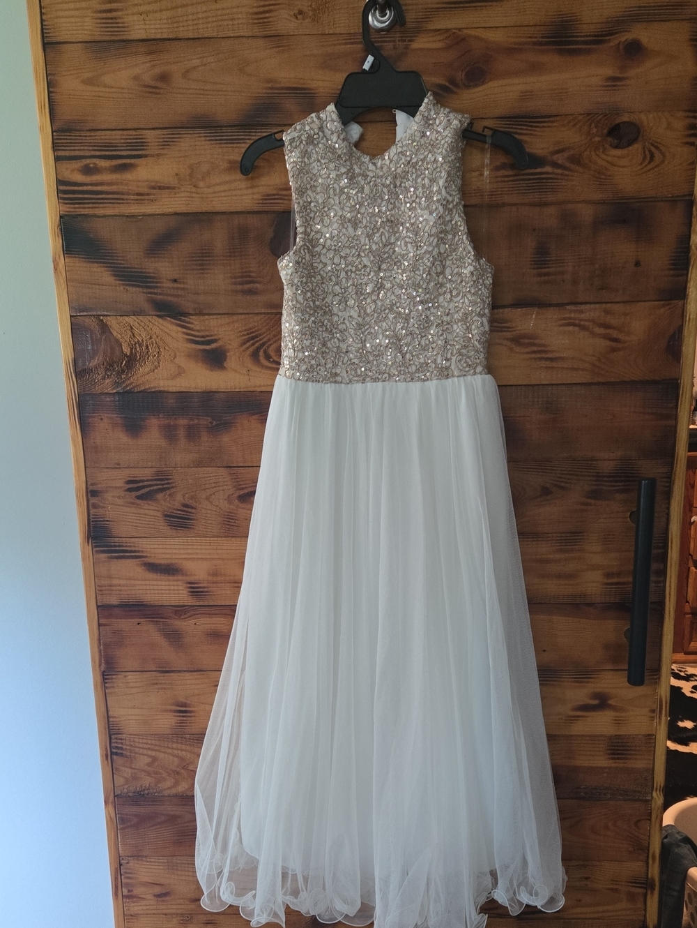 Speechless Girls Sequin Bodice Tulle Gown - Champagne and Ivory
